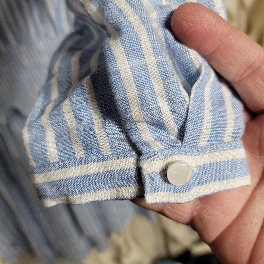 FATE Linen Blend Striped Dress Large Smocked Button Front Long Sleeves - Picture 8 of 9